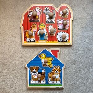 Lot of 2 Melissa & Doug Jumbo Knob Puzzles - Farm Friends & House Pets